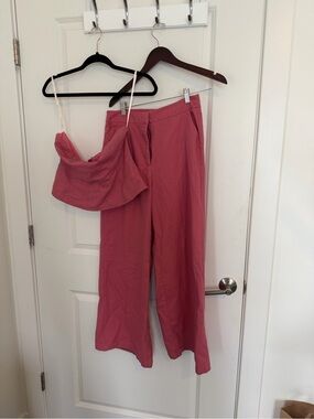 Women’s High-Waist Wide-Leg Pants & Cropped Cami Set — Rose Pink